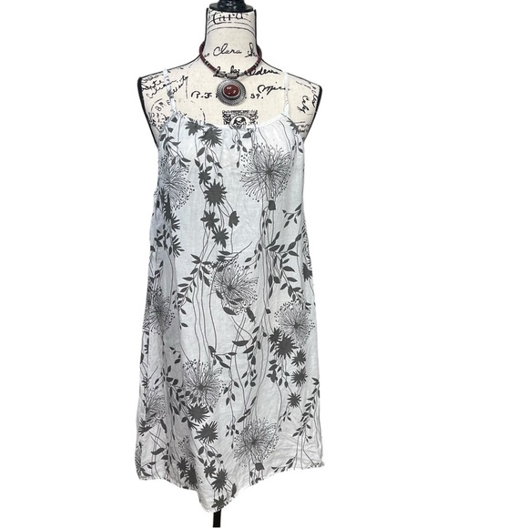 Lungi L'Arno Linen Floral Print Strappy Summer Vacay Style Dress Size Medium - Picture 2 of 10